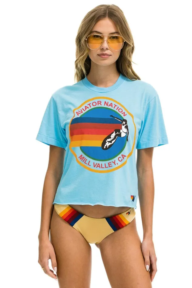 Women Tees Aviator Nation Mill Valley Boyfriend Tee 8211 Sky