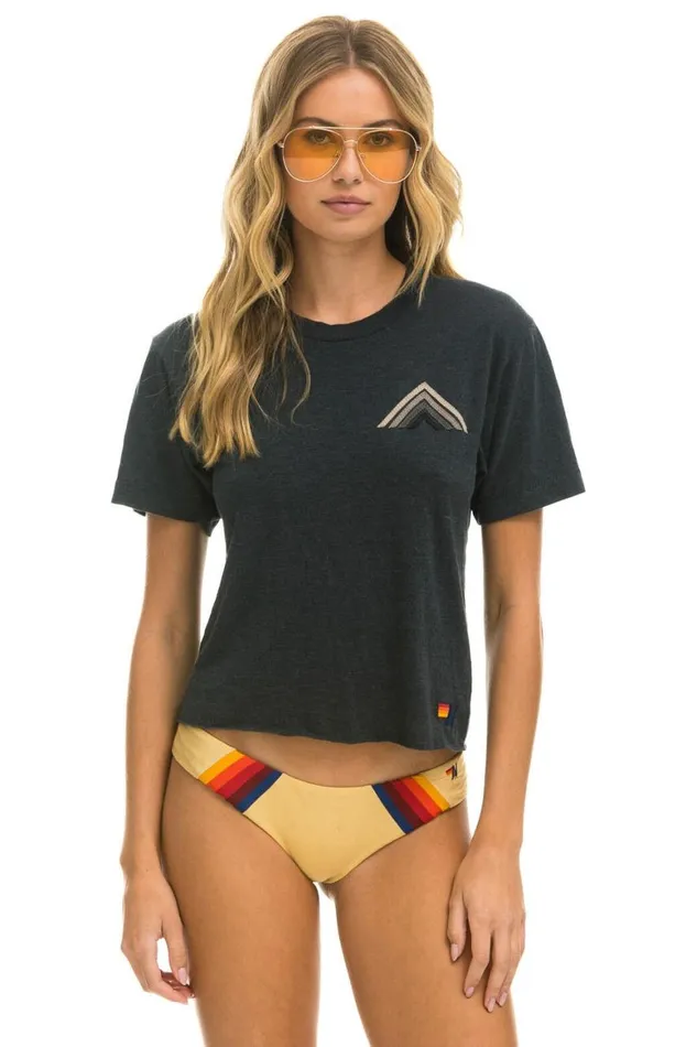 Women Tees Aviator Nation Mountain Stitch Boyfriend Tee 8211 Charcoal Grey