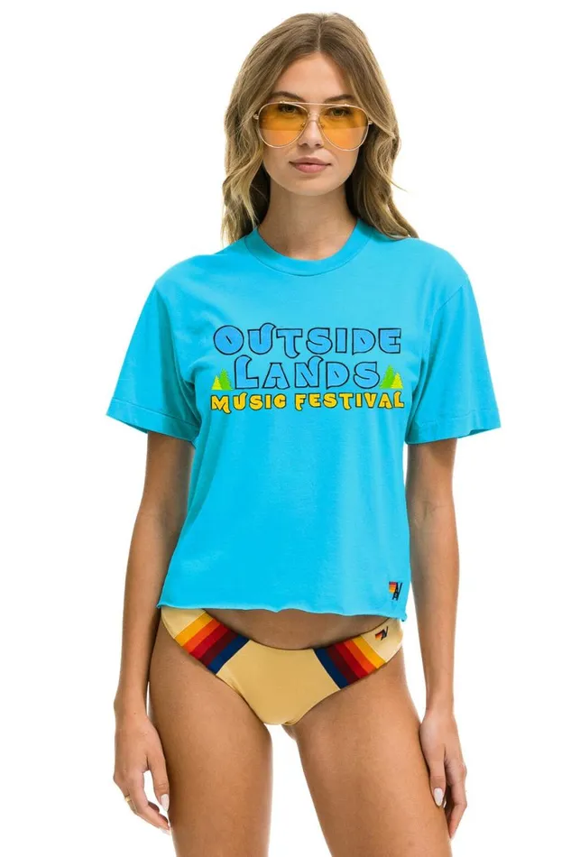 Women Tees Aviator Nation Outside Lands 2024 Boyfriend Tee 8211 Neon Blue