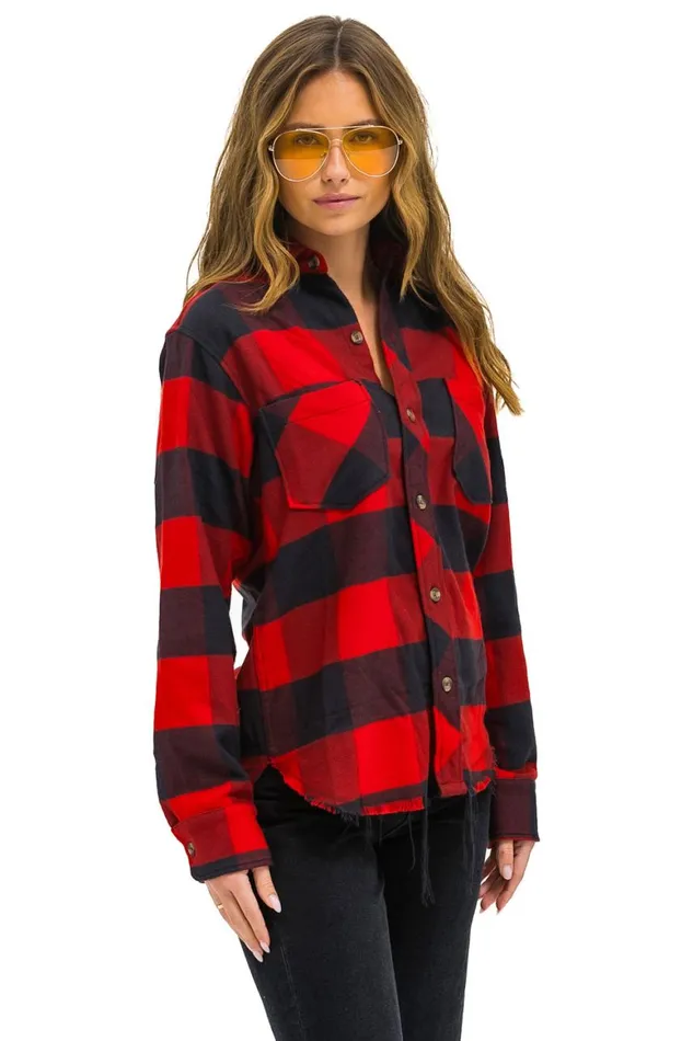 Women Tees Aviator Nation Plaid Flannel Light Weight Unisex Western Shirt 8211 Buffalo Plaid