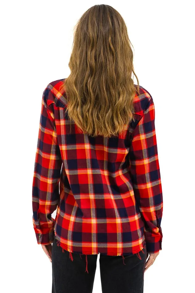 Women Tees Aviator Nation Plaid Flannel Light Weight Unisex Western Shirt 8211 Rugby Plaid
