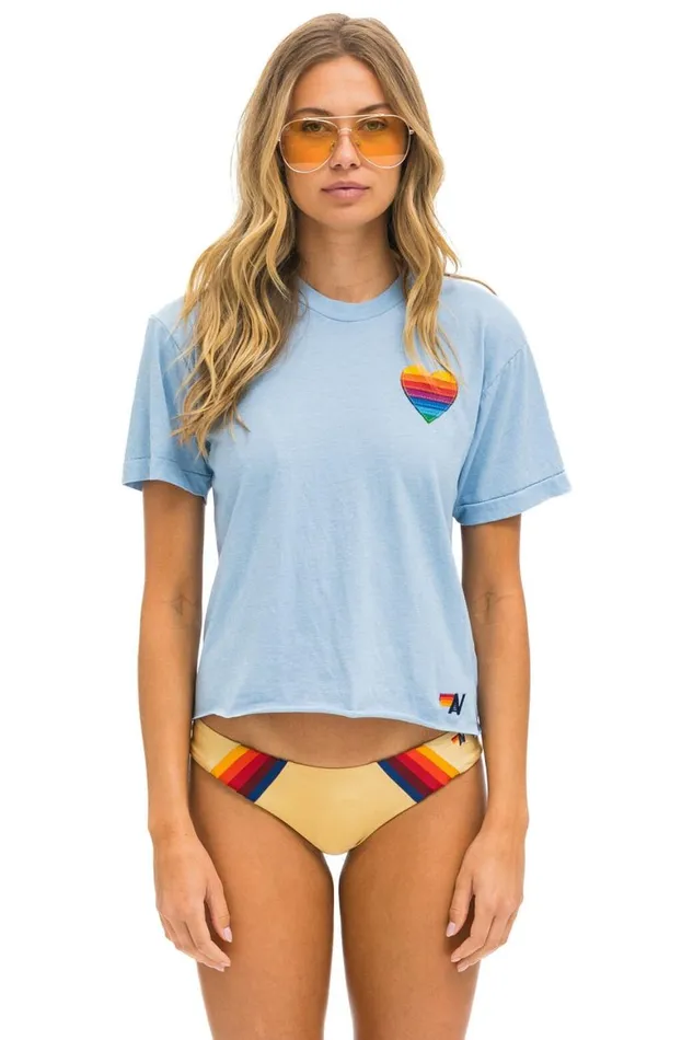Women Tees Aviator Nation Rainbow Heart Stitch Boyfriend Tee 8211 Ice