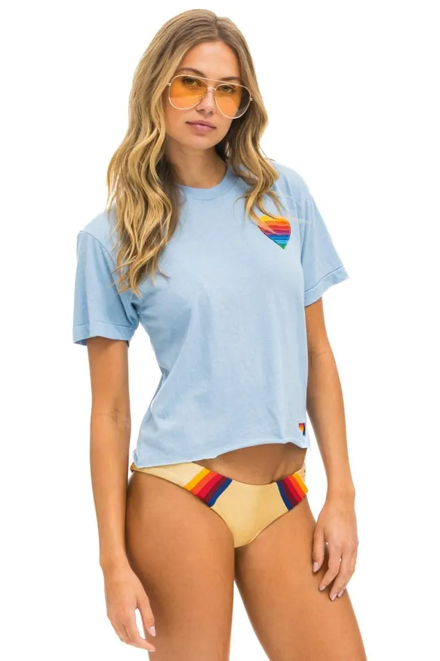 Women Tees Aviator Nation Rainbow Heart Stitch Boyfriend Tee 8211 Ice
