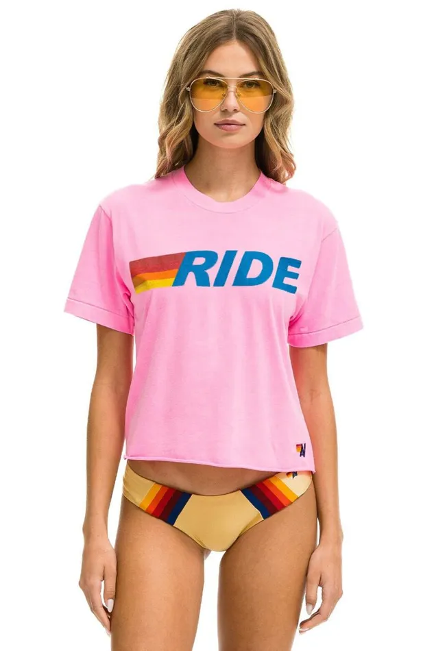 Women Tees Aviator Nation Ride Logo Boyfriend Tee 8211 Neon Pink