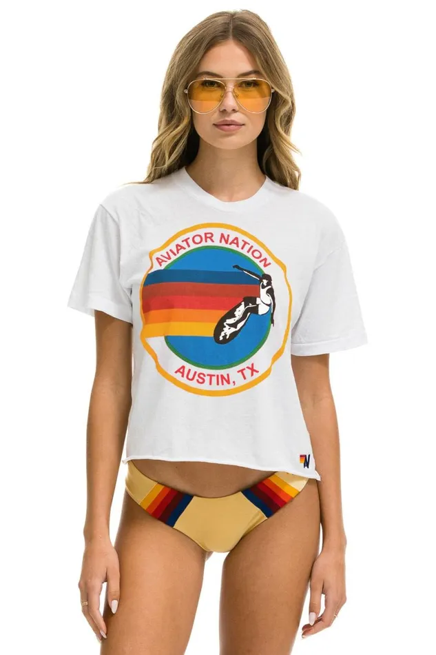 Women Tees Aviator Nation Signature Austin Boyfriend Tee 8211 White