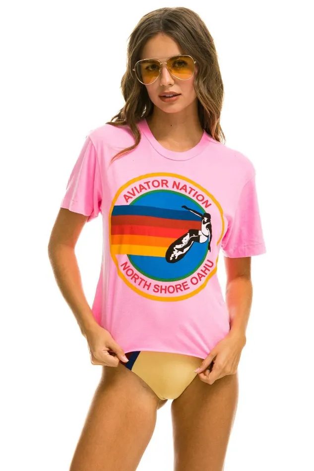Women Tees Aviator Nation Signature North Shore Boyfriend Tee 8211 Neon Pink