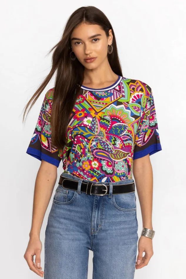 Women THE JANIE FAVORITE OVERSIZED CROPPED TEE Demarne Print Johnny Was Tops