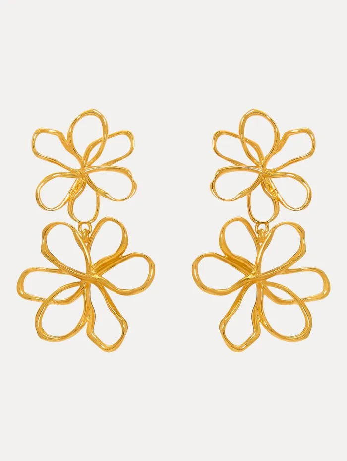 Women Threaded Flower Drop Earrings Gold Oscar De La Renta Earrings