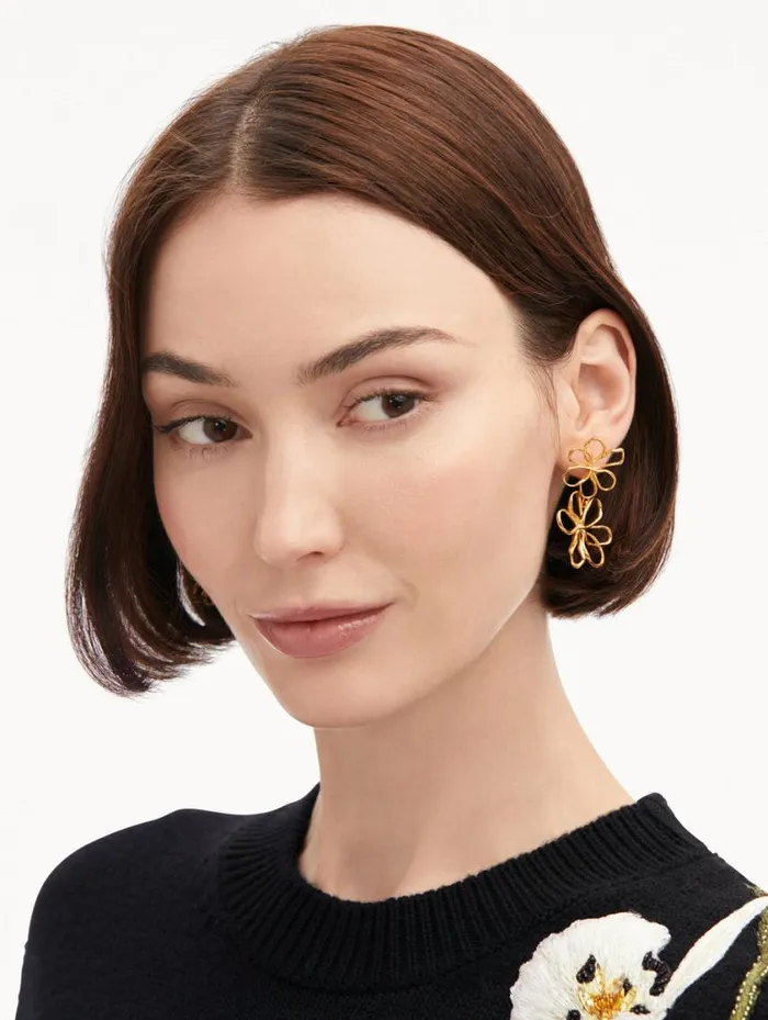 Women Threaded Flower Drop Earrings Gold Oscar De La Renta Earrings Women Threaded Flower Drop Earrings Gold Oscar De La Renta Earrings