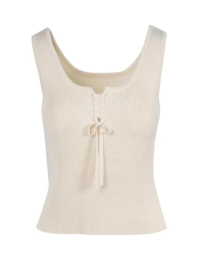 Women Tops and Tees Jessica Simpson Johanna Lace Up Tank In Parchment