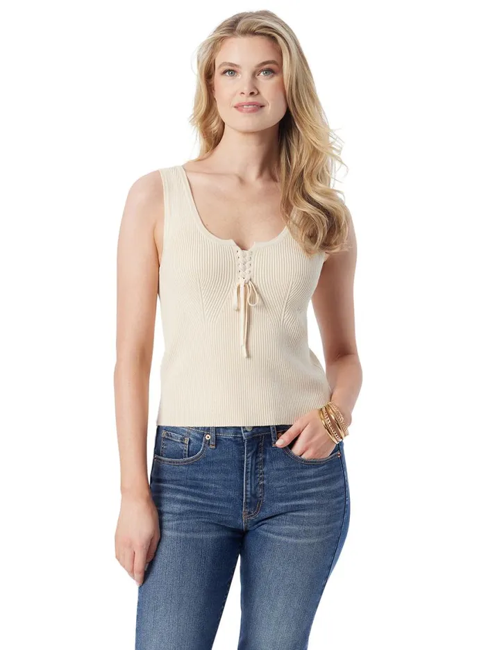 Women Tops and Tees Jessica Simpson Johanna Lace Up Tank In Parchment