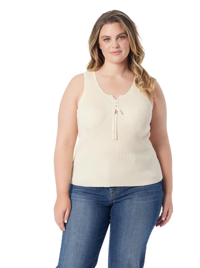 Women Tops and Tees Jessica Simpson Johanna Lace Up Tank In Parchment