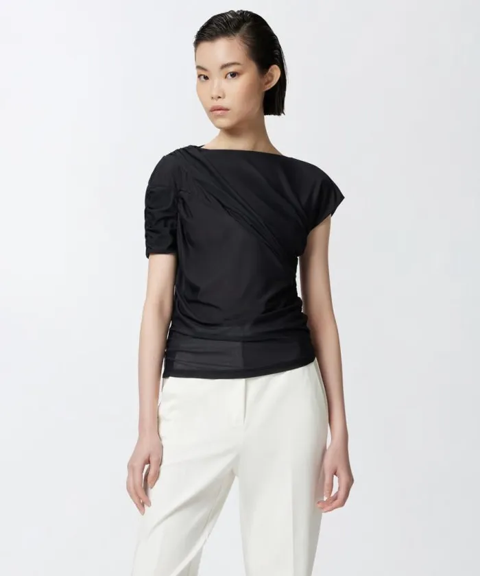 Women Topwear Pinko Asymmetric Sweater In Translucent Jersey Limo Black