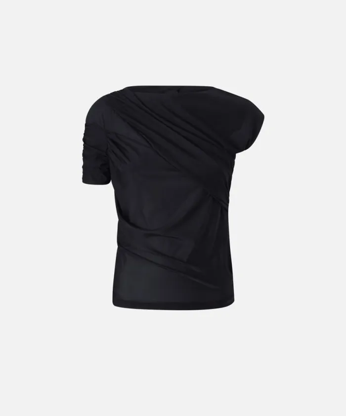 Women Topwear Pinko Asymmetric Sweater In Translucent Jersey Limo Black Women Topwear Pinko Asymmetric Sweater In Translucent Jersey Limo Black
