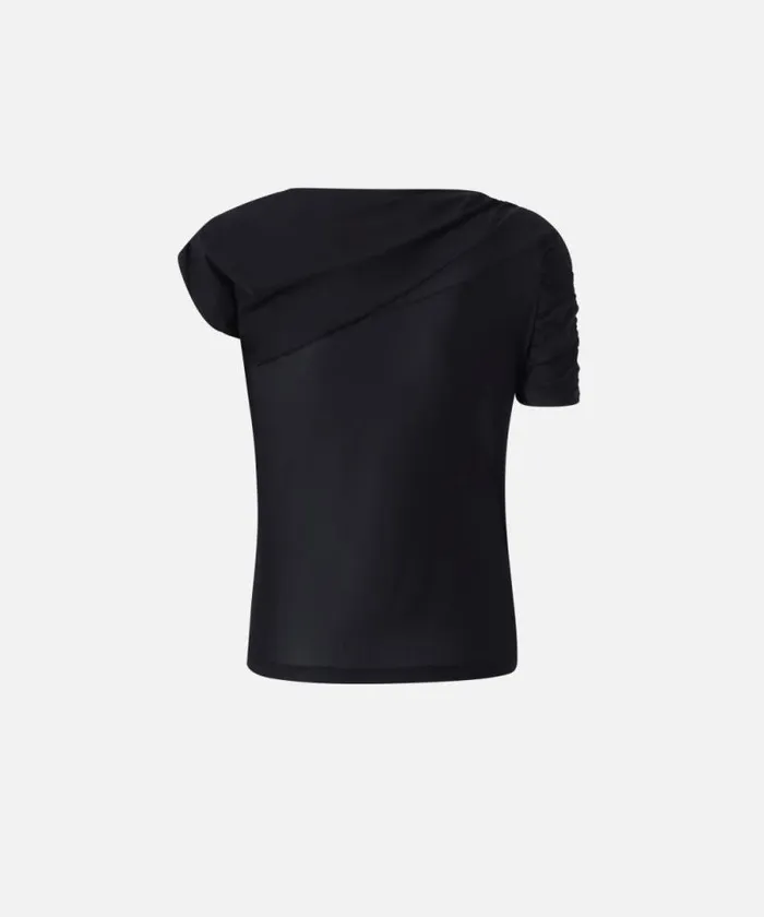 Women Topwear Pinko Asymmetric Sweater In Translucent Jersey Limo Black Women Topwear Pinko Asymmetric Sweater In Translucent Jersey Limo Black