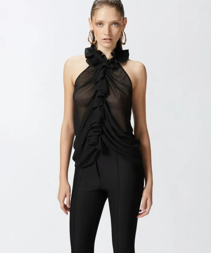 Women Topwear Pinko Georgette Top With Ruching Limo Black
