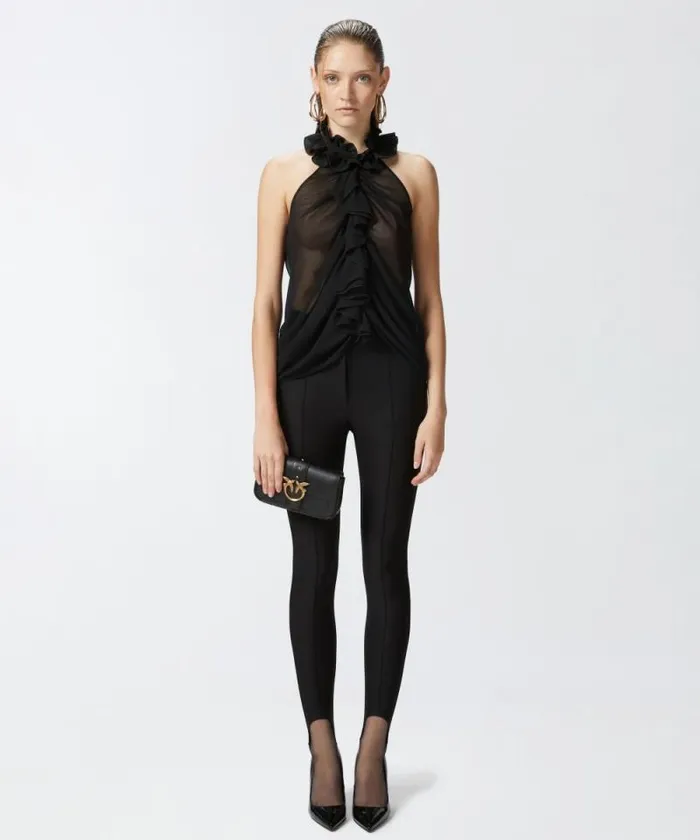 Women Topwear Pinko Georgette Top With Ruching Limo Black Women Topwear Pinko Georgette Top With Ruching Limo Black