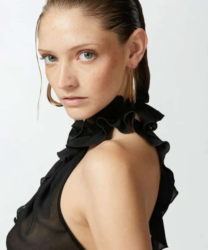 Women Topwear Pinko Georgette Top With Ruching Limo Black Women Topwear Pinko Georgette Top With Ruching Limo Black