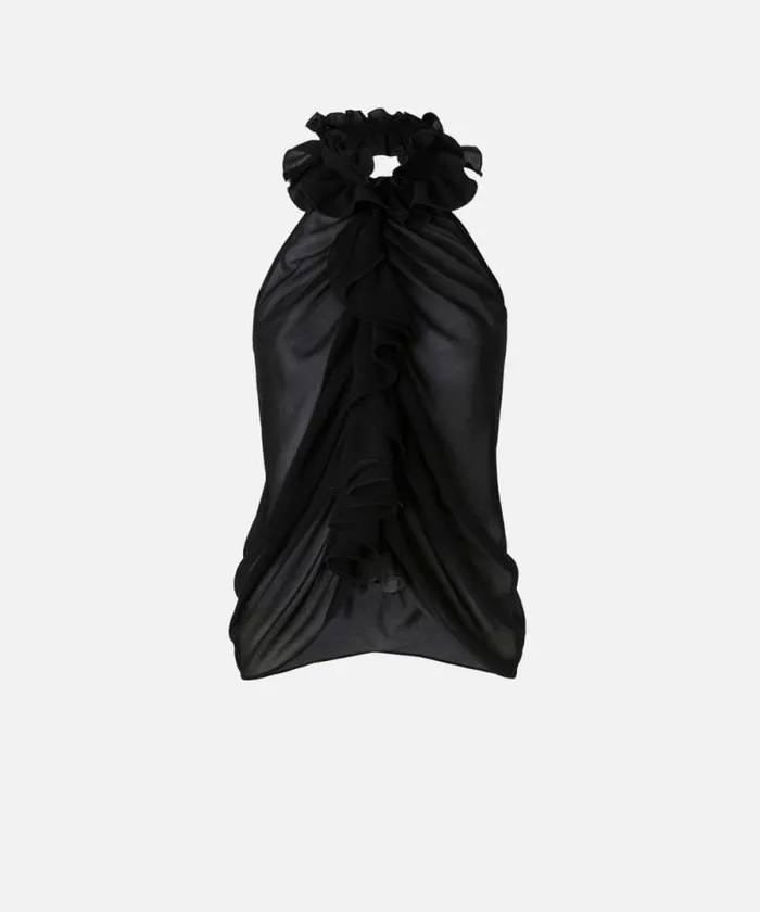 Women Topwear Pinko Georgette Top With Ruching Limo Black Women Topwear Pinko Georgette Top With Ruching Limo Black