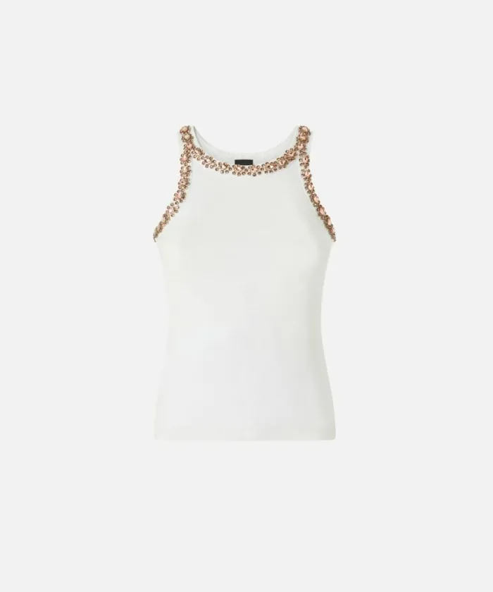 Women Topwear Pinko Vest Top With Shiny Embroidery Bright White Women Topwear Pinko Vest Top With Shiny Embroidery Bright White