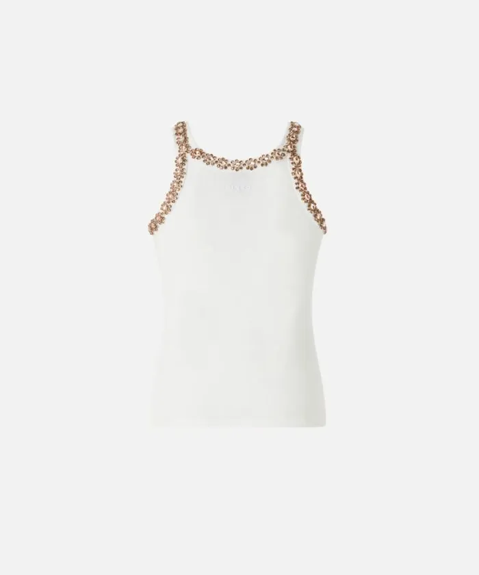 Women Topwear Pinko Vest Top With Shiny Embroidery Bright White Women Topwear Pinko Vest Top With Shiny Embroidery Bright White