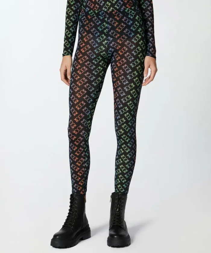 Women Trousers Pinko Lightweight Love Birds Monogram Print Leggings Blackmulticoloured Women Trousers Pinko Lightweight Love Birds Monogram Print Leggings Blackmulticoloured