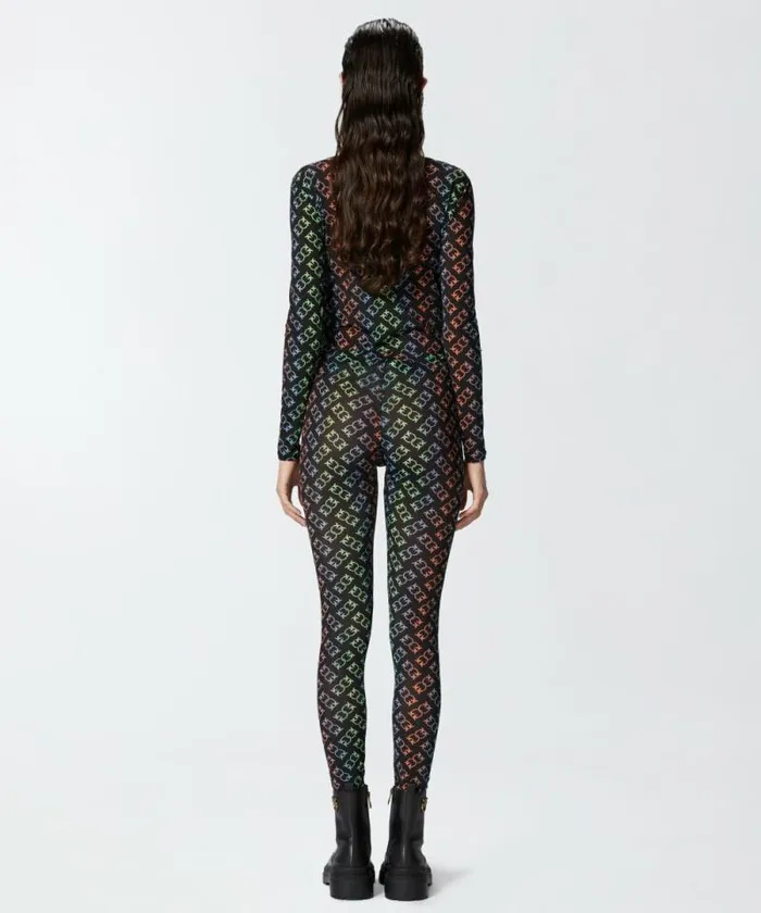 Women Trousers Pinko Lightweight Love Birds Monogram Print Leggings Blackmulticoloured Women Trousers Pinko Lightweight Love Birds Monogram Print Leggings Blackmulticoloured