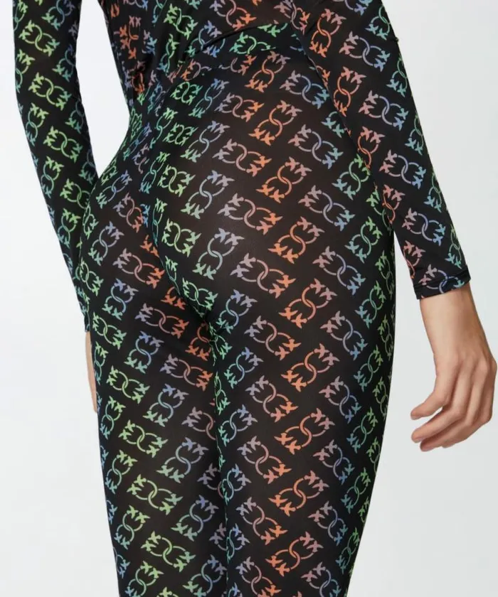 Women Trousers Pinko Lightweight Love Birds Monogram Print Leggings Blackmulticoloured Women Trousers Pinko Lightweight Love Birds Monogram Print Leggings Blackmulticoloured
