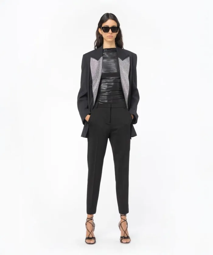 Women Trousers Pinko Milanoknit Cigarette Trousers Limo Black