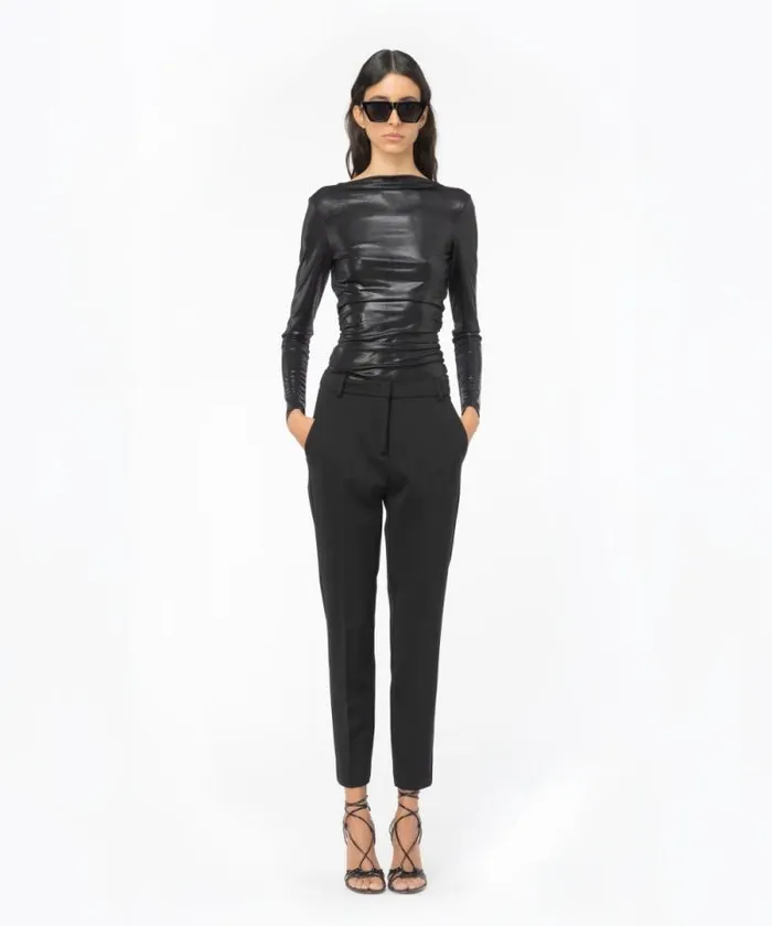 Women Trousers Pinko Milanoknit Cigarette Trousers Limo Black Women Trousers Pinko Milanoknit Cigarette Trousers Limo Black