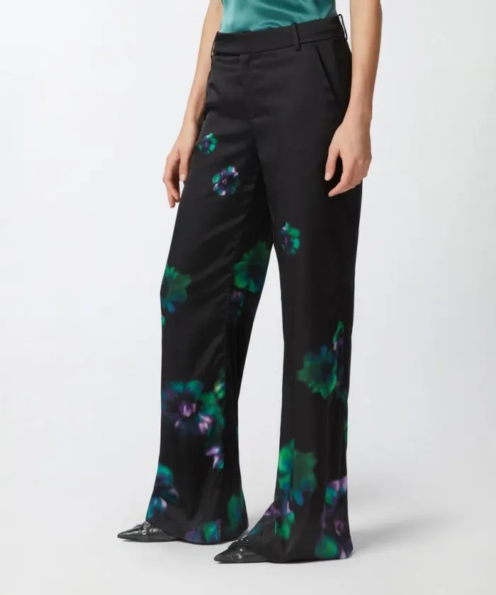 Women Trousers Pinko Satin Trousers With Floral Print Blackgreen Women Trousers Pinko Satin Trousers With Floral Print Blackgreen