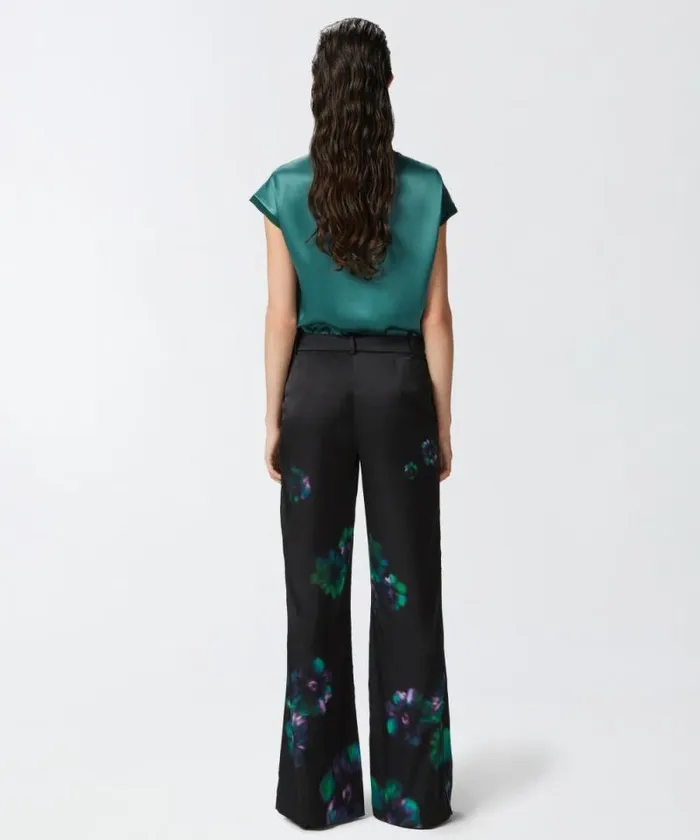 Women Trousers Pinko Satin Trousers With Floral Print Blackgreen Women Trousers Pinko Satin Trousers With Floral Print Blackgreen