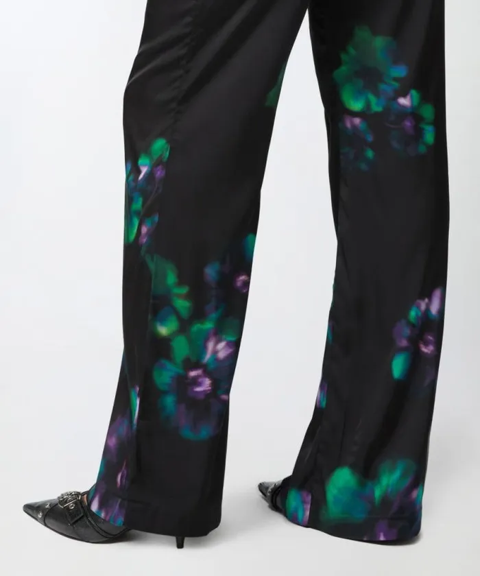 Women Trousers Pinko Satin Trousers With Floral Print Blackgreen Women Trousers Pinko Satin Trousers With Floral Print Blackgreen