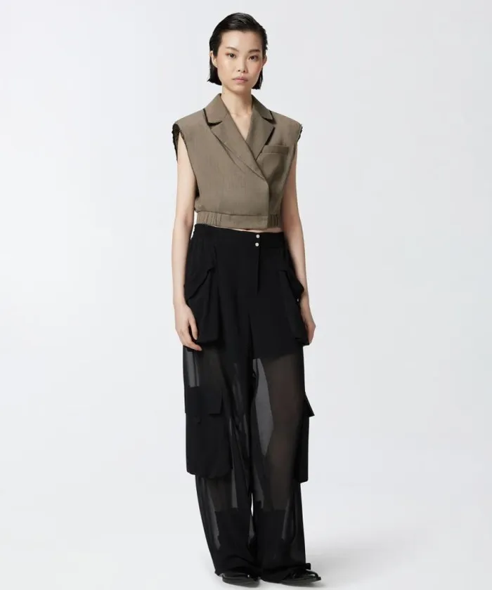 Women Trousers Pinko Sheer Georgette Cargo Trousers Limo Black