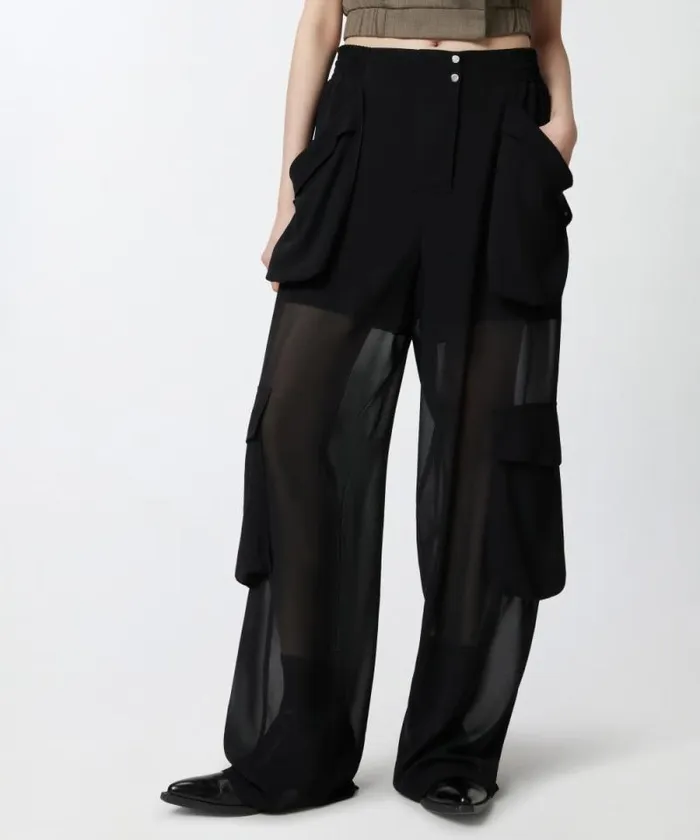 Women Trousers Pinko Sheer Georgette Cargo Trousers Limo Black Women Trousers Pinko Sheer Georgette Cargo Trousers Limo Black