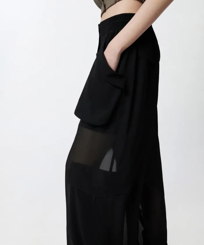 Women Trousers Pinko Sheer Georgette Cargo Trousers Limo Black Women Trousers Pinko Sheer Georgette Cargo Trousers Limo Black