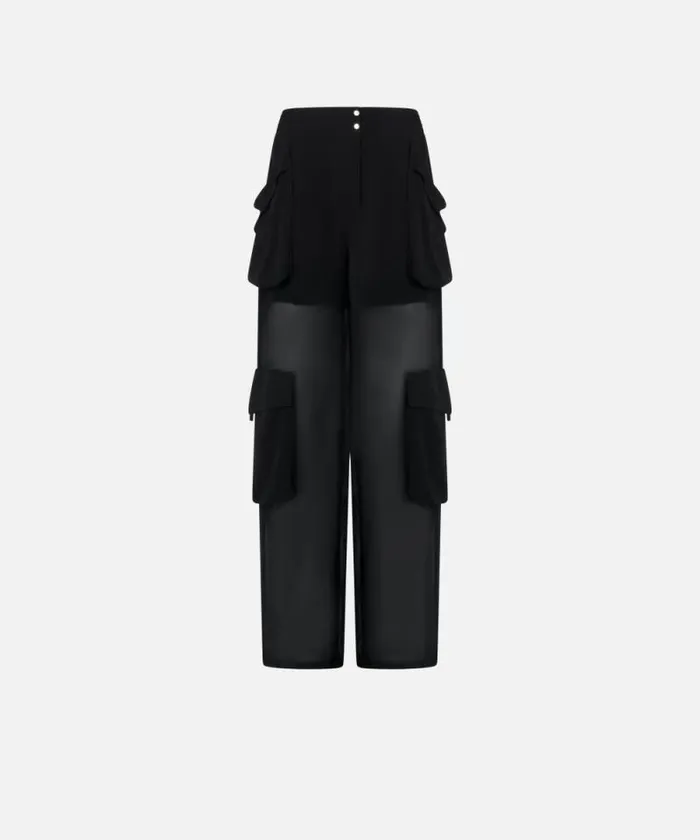 Women Trousers Pinko Sheer Georgette Cargo Trousers Limo Black Women Trousers Pinko Sheer Georgette Cargo Trousers Limo Black