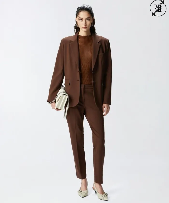 Women Trousers Pinko Technical Fabric Cigarette Trousers Dark Brown
