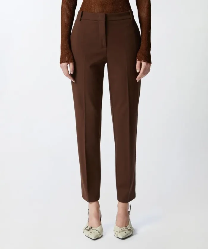Women Trousers Pinko Technical Fabric Cigarette Trousers Dark Brown Women Trousers Pinko Technical Fabric Cigarette Trousers Dark Brown