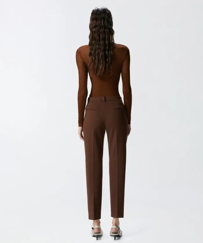 Women Trousers Pinko Technical Fabric Cigarette Trousers Dark Brown Women Trousers Pinko Technical Fabric Cigarette Trousers Dark Brown