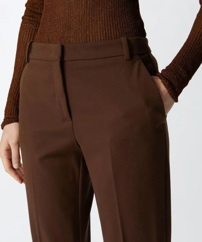 Women Trousers Pinko Technical Fabric Cigarette Trousers Dark Brown Women Trousers Pinko Technical Fabric Cigarette Trousers Dark Brown