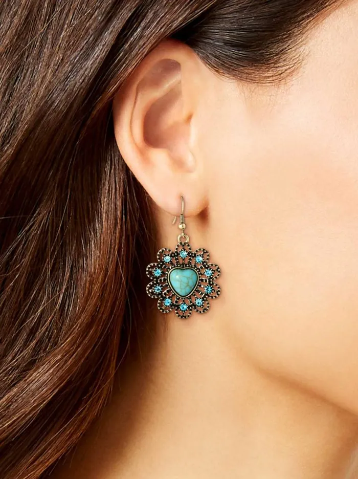 Women Turquoise Collection Jessica Simpson Turquoise Stone Ornate Heart Earrings