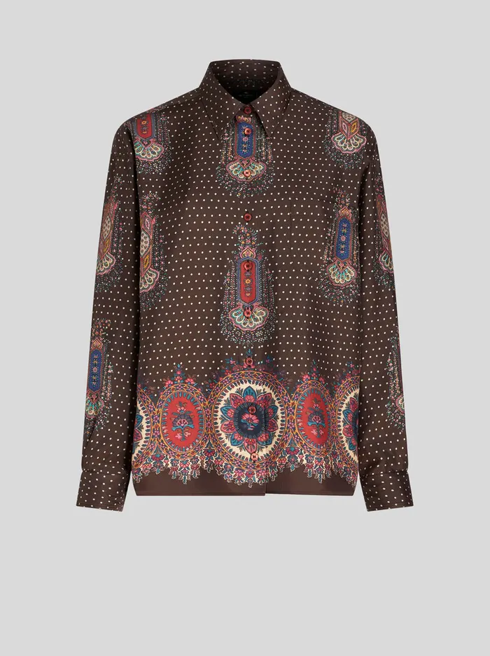 Women Twill Shirt With Medallions Etro Shirts And Blouses