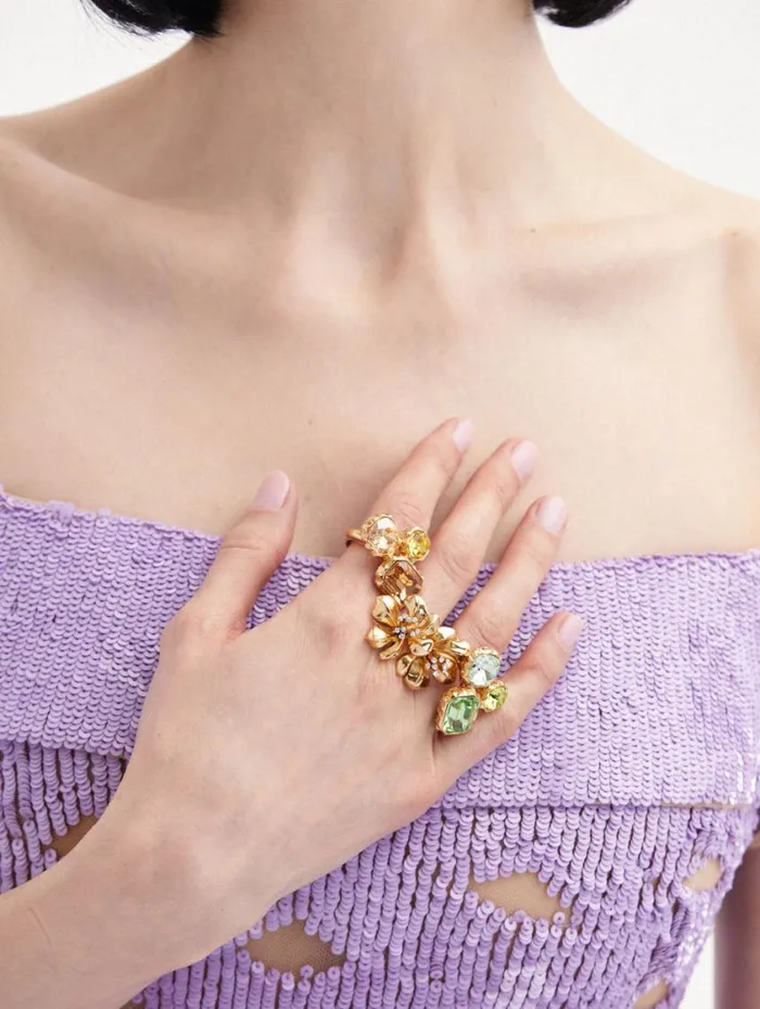 Women Twin Flower Ring Gold Oscar De La Renta Rings Women Twin Flower Ring Gold Oscar De La Renta Rings
