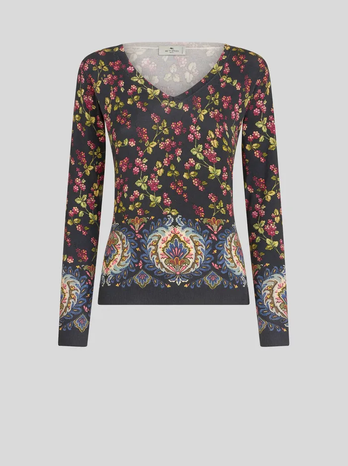 Women VNeck Printed Jumper Etro Knitwear
