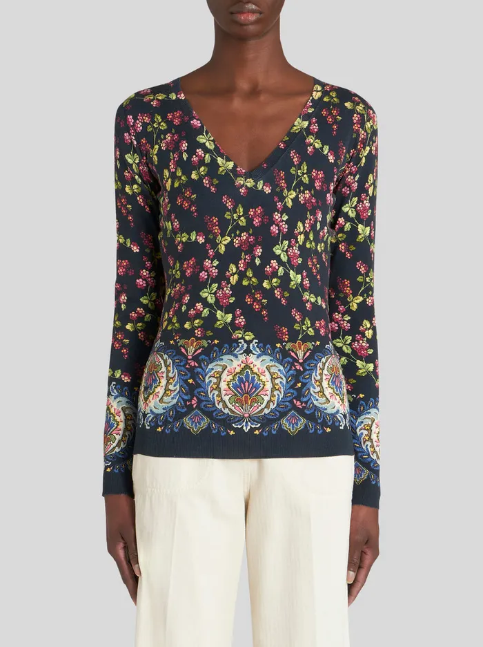Women VNeck Printed Jumper Etro Knitwear
