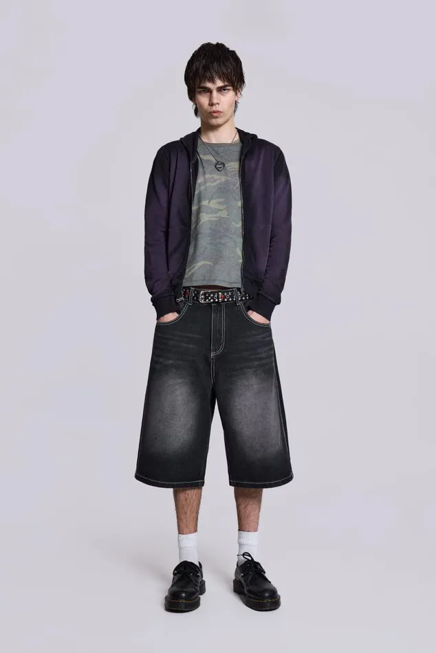 Women Washed Black Jumbo Jorts Jaded London Jeans