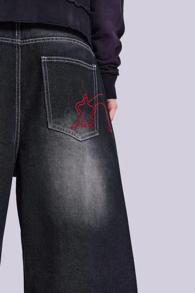 Women Washed Black Jumbo Jorts Jaded London Jeans