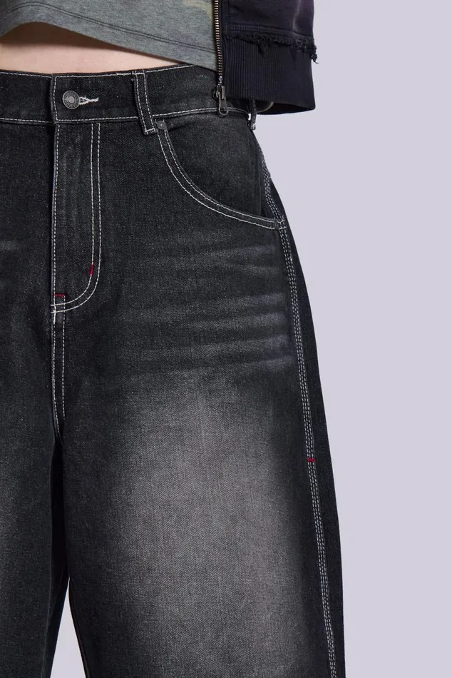 Women Washed Black Jumbo Jorts Jaded London Jeans