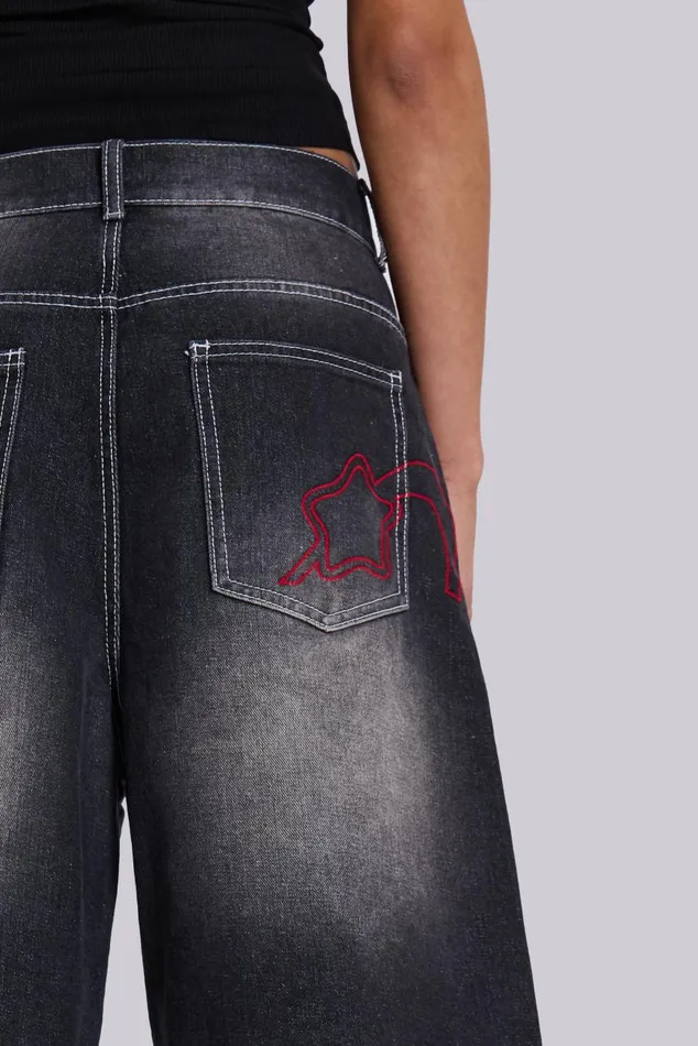 Women Washed Black Jumbo Jorts Jaded London Jeans